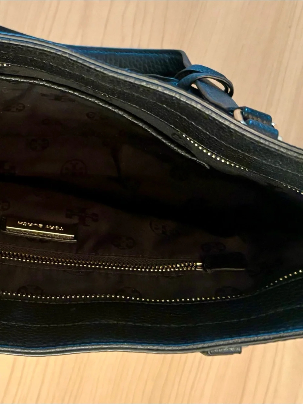 Tory Burch Black Pebbled Tote with Tassel